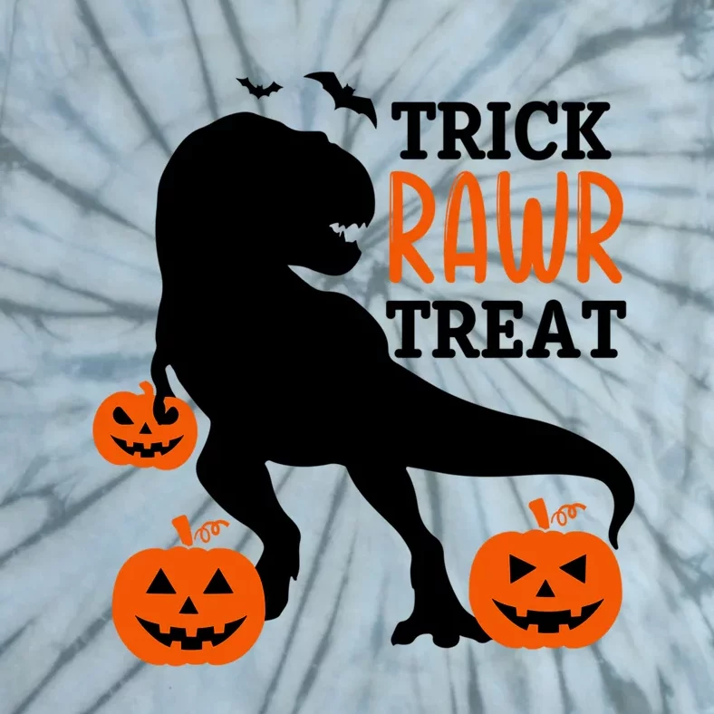 Trick Rawr Treat Dinosaur Bats Pumpkins Jack O Lanterns Funny Gift Tie-Dye T-Shirt