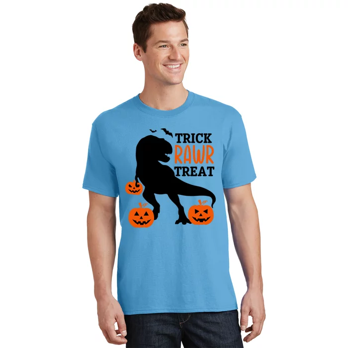 Trick Rawr Treat Dinosaur Bats Pumpkins Jack O Lanterns Funny Gift T-Shirt