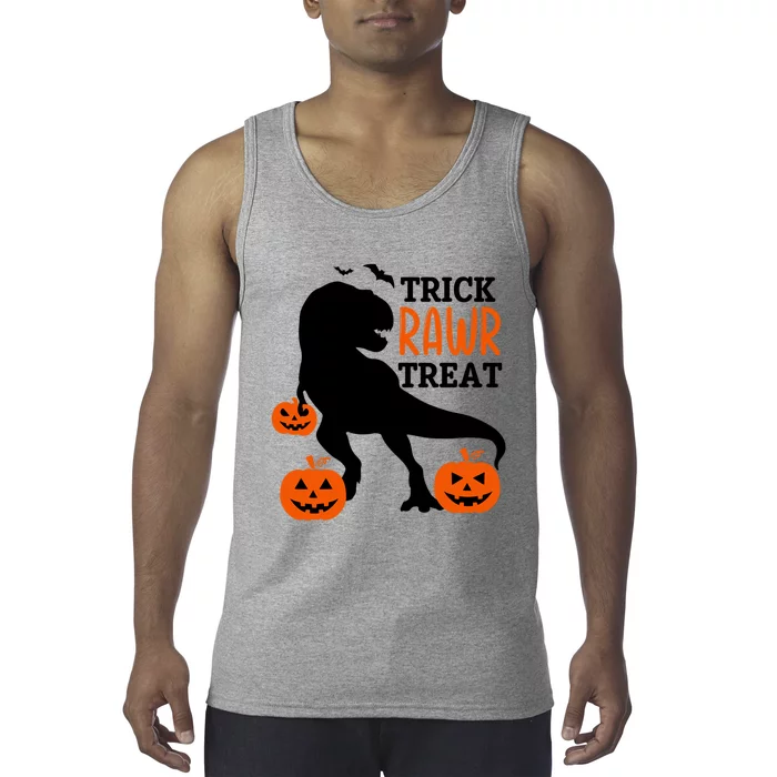 Trick Rawr Treat Dinosaur Bats Pumpkins Jack O Lanterns Funny Gift Tank Top