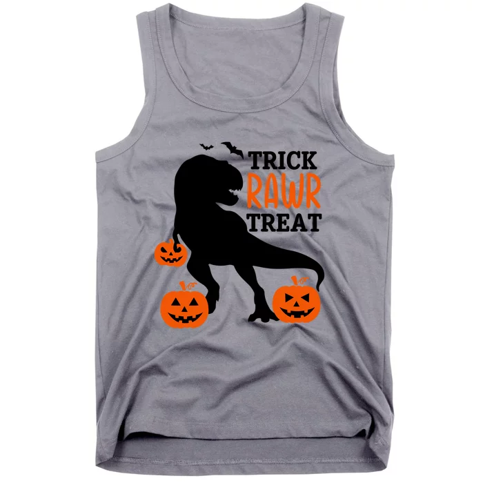 Trick Rawr Treat Dinosaur Bats Pumpkins Jack O Lanterns Funny Gift Tank Top