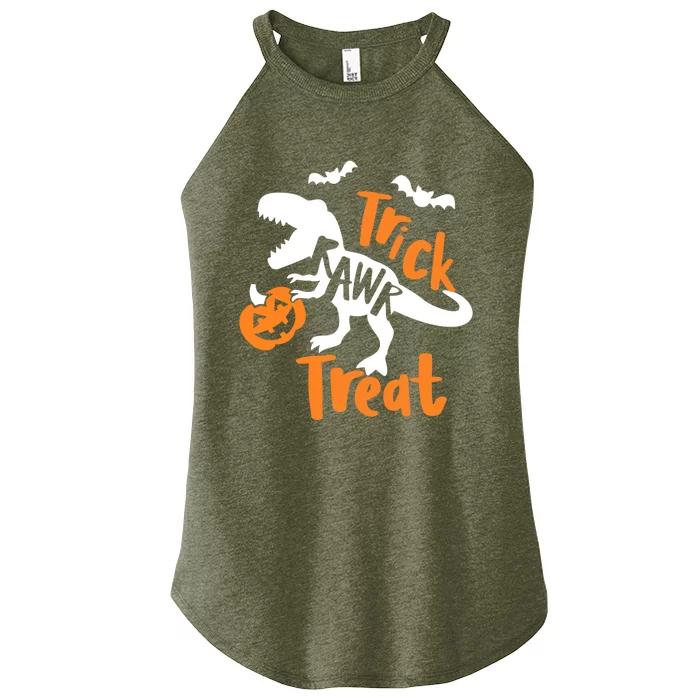 Trick Rawr Treat Dinosaur Halloween Funny With Pumpkin Gift Women’s Perfect Tri Rocker Tank