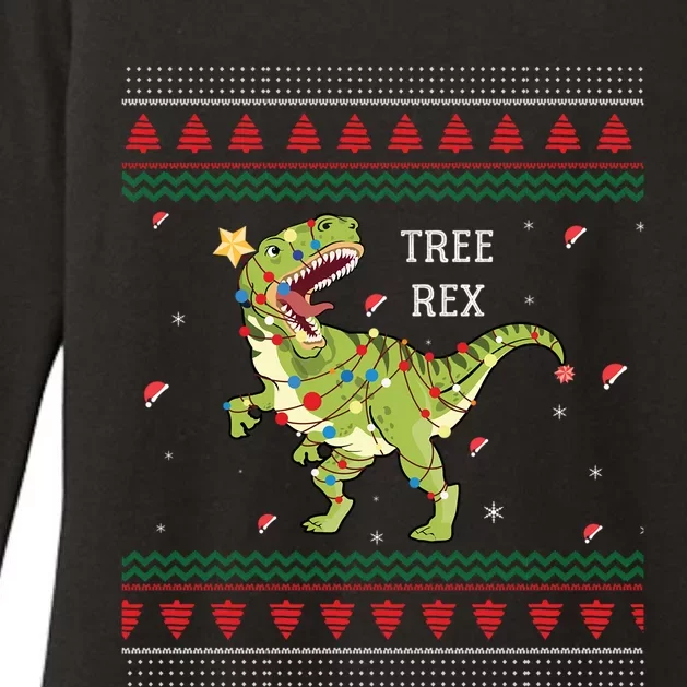 Tree Rex Trex Dinosaur Light Ugly Christmas Sweater Pajamas Funny Gift Womens CVC Long Sleeve Shirt