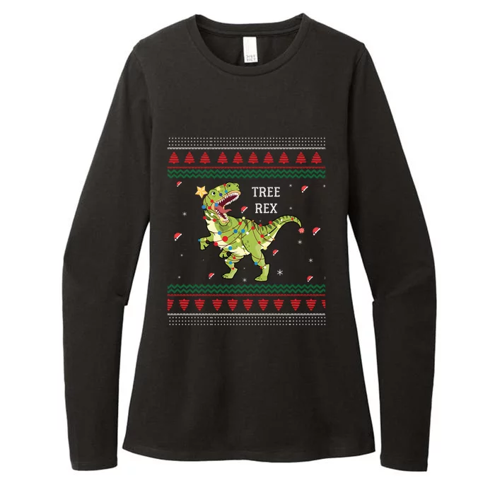 Tree Rex Trex Dinosaur Light Ugly Christmas Sweater Pajamas Funny Gift Womens CVC Long Sleeve Shirt