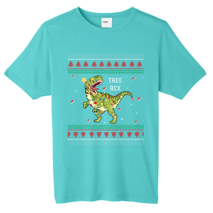 Tree Rex Trex Dinosaur Light Ugly Christmas Sweater Pajamas Funny Gift ChromaSoft Performance T-Shirt