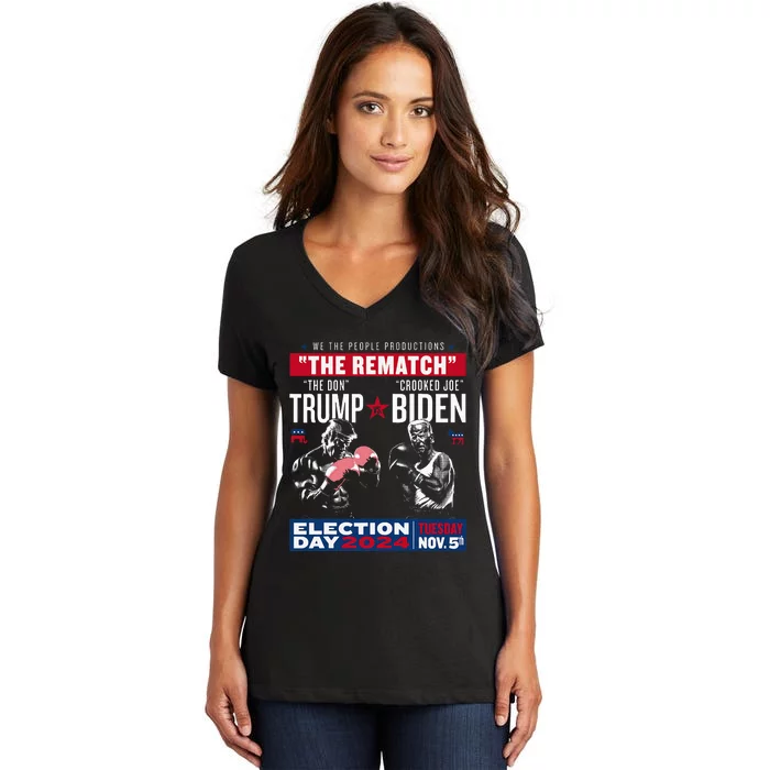 The Rematch The Don And Crooked Joe Pro Trump 2024 Women's V-Neck T-Shirt