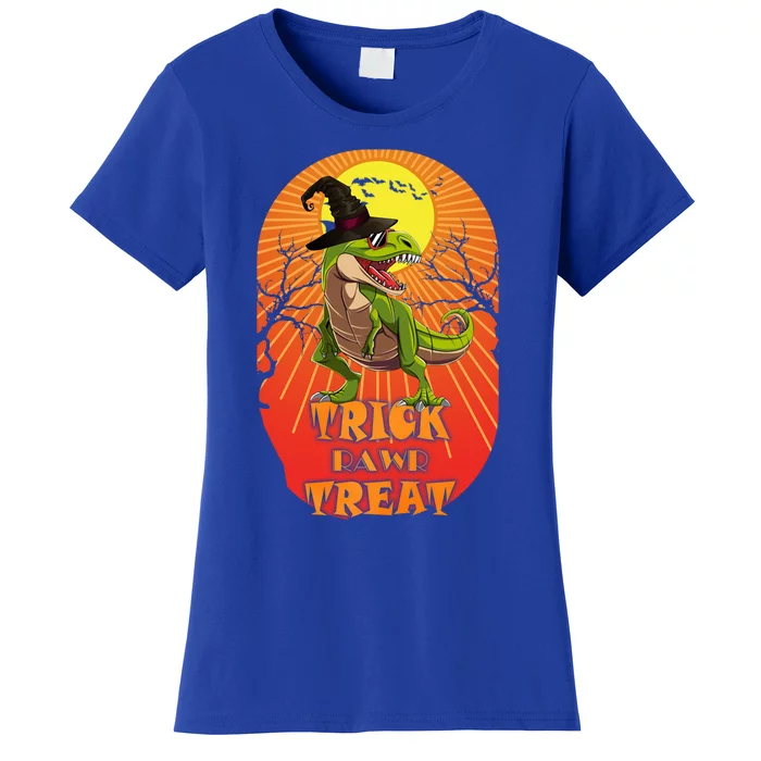 Trick Rawr Treat Dinosaur Witch Hat Halloween Gift Women's T-Shirt