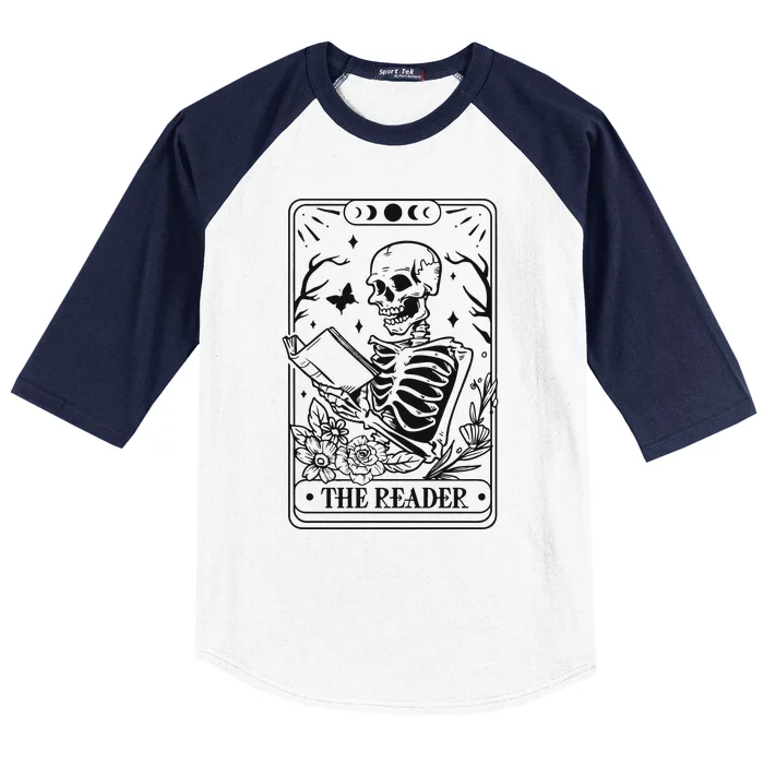 The Reader Tarot Card Skeleton Reading Baseball Sleeve Shirt