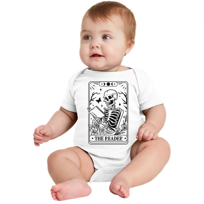 The Reader Tarot Card Skeleton Reading Baby Bodysuit