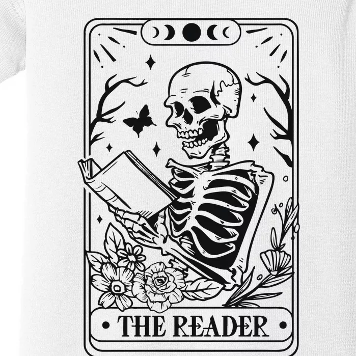 The Reader Tarot Card Skeleton Reading Baby Bodysuit