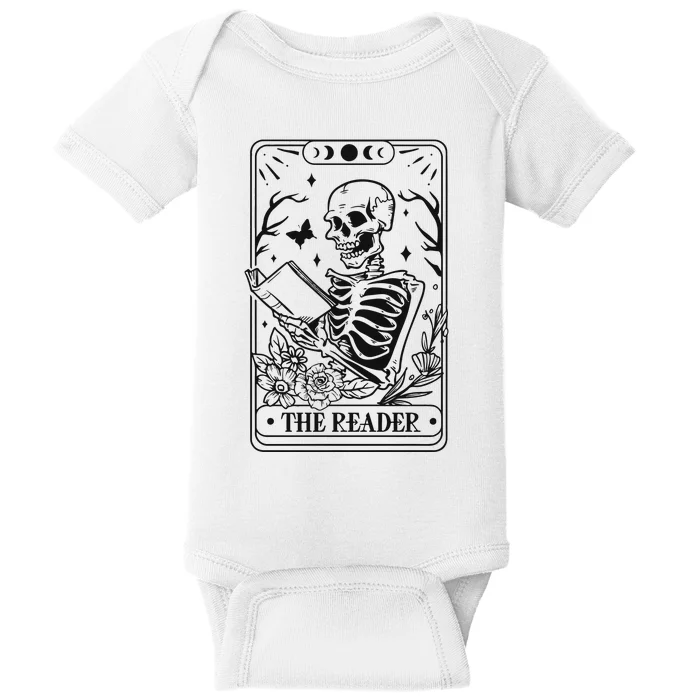 The Reader Tarot Card Skeleton Reading Baby Bodysuit