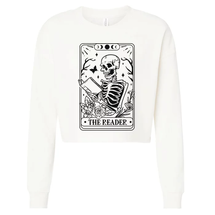 The Reader Tarot Card Skeleton Reading Cropped Pullover Crew