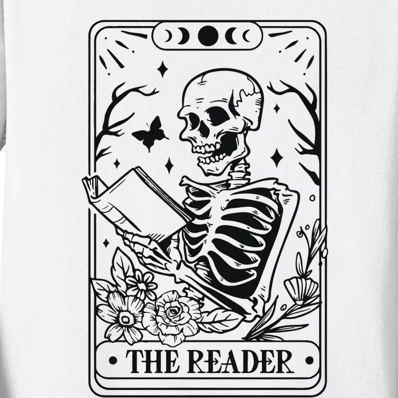 The Reader Tarot Card Skeleton Reading Kids Long Sleeve Shirt