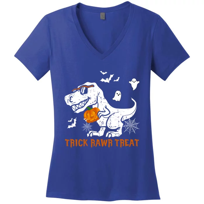 Trick Rawr Treat Funny Dinosaur Pumpkin Halloween Cute Gift Women's V-Neck T-Shirt