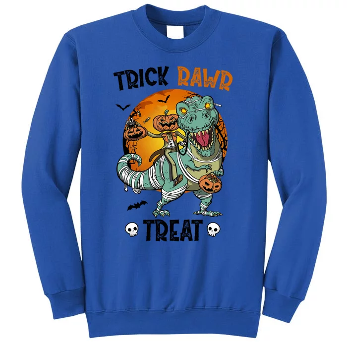 Trick Rawr Treat Funny Mummy Dinosaur Trex Halloween Pumpkin Gift Tall Sweatshirt