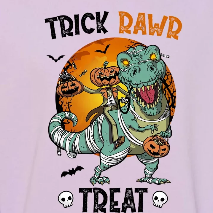 Trick Rawr Treat Funny Mummy Dinosaur Trex Halloween Pumpkin Gift Garment-Dyed Sweatshirt