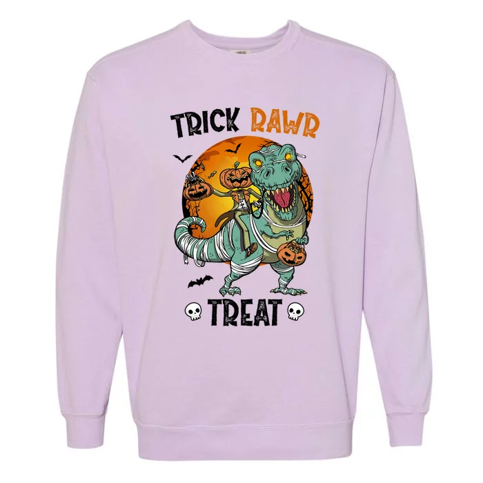 Trick Rawr Treat Funny Mummy Dinosaur Trex Halloween Pumpkin Gift Garment-Dyed Sweatshirt