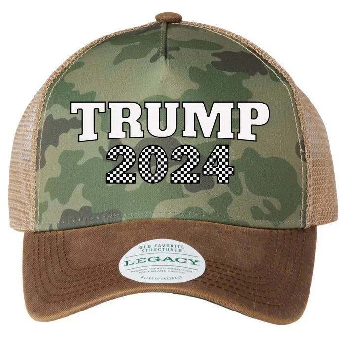 Trump Racing Theme 2024 Checker Legacy Tie Dye Trucker Hat