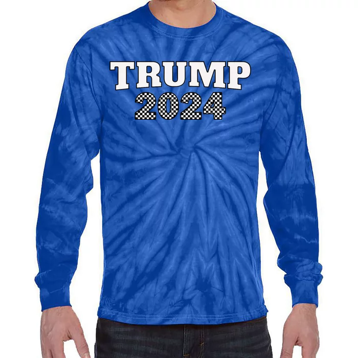 Trump Racing Theme 2024 Checker Tie-Dye Long Sleeve Shirt