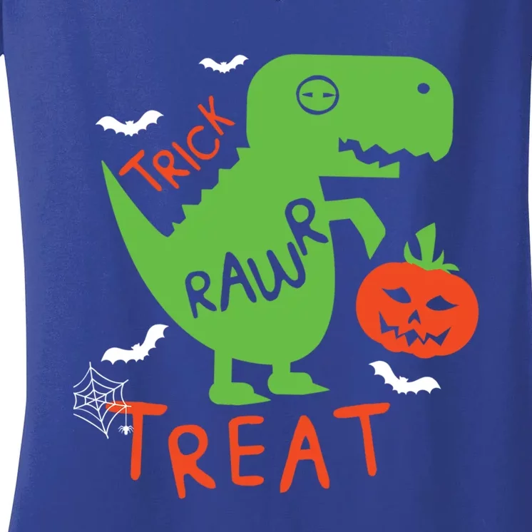 Trick Rawr Treat Funny Rex Pumpkin Halloween Gift Women's V-Neck T-Shirt