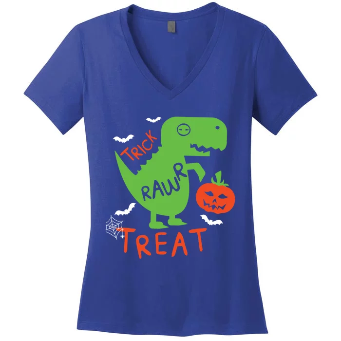 Trick Rawr Treat Funny Rex Pumpkin Halloween Gift Women's V-Neck T-Shirt