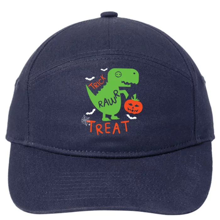 Trick Rawr Treat Funny Rex Pumpkin Halloween Gift 7-Panel Snapback Hat