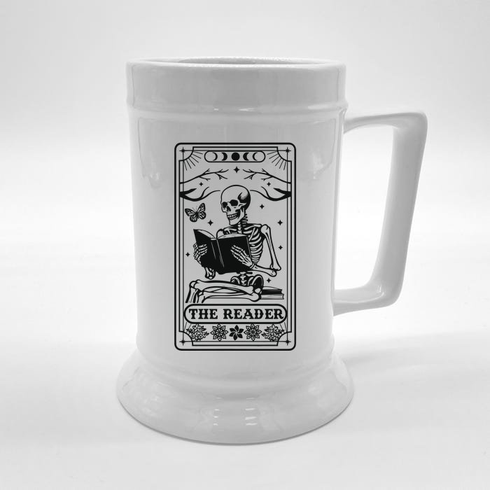 The Reader Tarot Card Skeleton Reading Front & Back Beer Stein