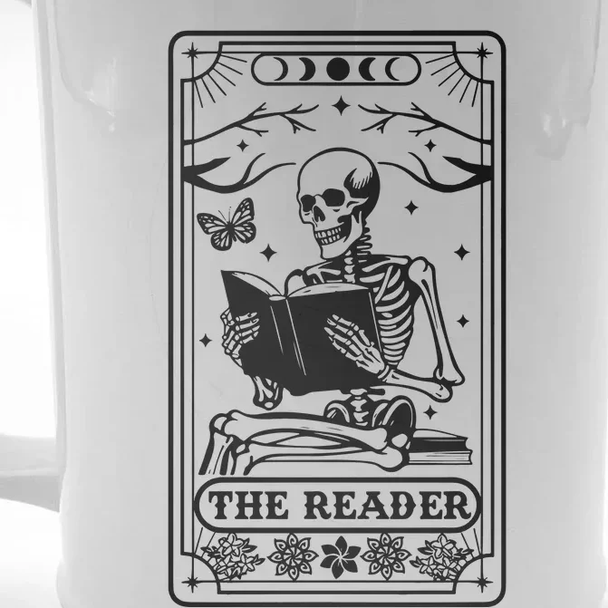 The Reader Tarot Card Skeleton Reading Front & Back Beer Stein