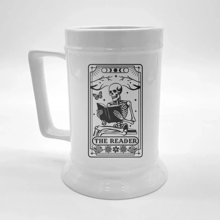 The Reader Tarot Card Skeleton Reading Front & Back Beer Stein