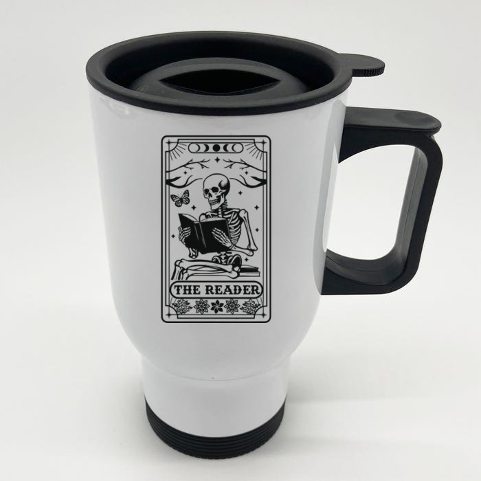 The Reader Tarot Card Skeleton Reading Front & Back Stainless Steel Travel Mug