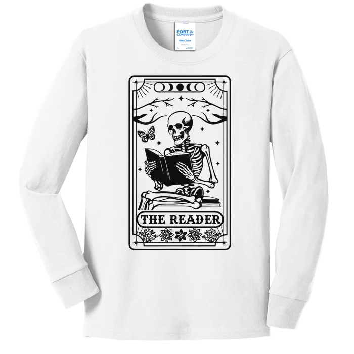 The Reader Tarot Card Skeleton Reading Kids Long Sleeve Shirt