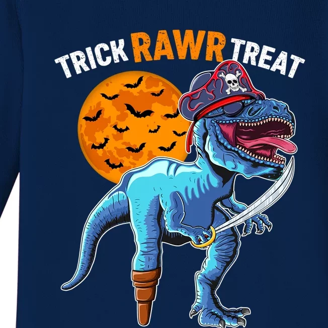 Trick Rawr Treat Halloween Pirate Trex Costume Gift Baby Long Sleeve Bodysuit