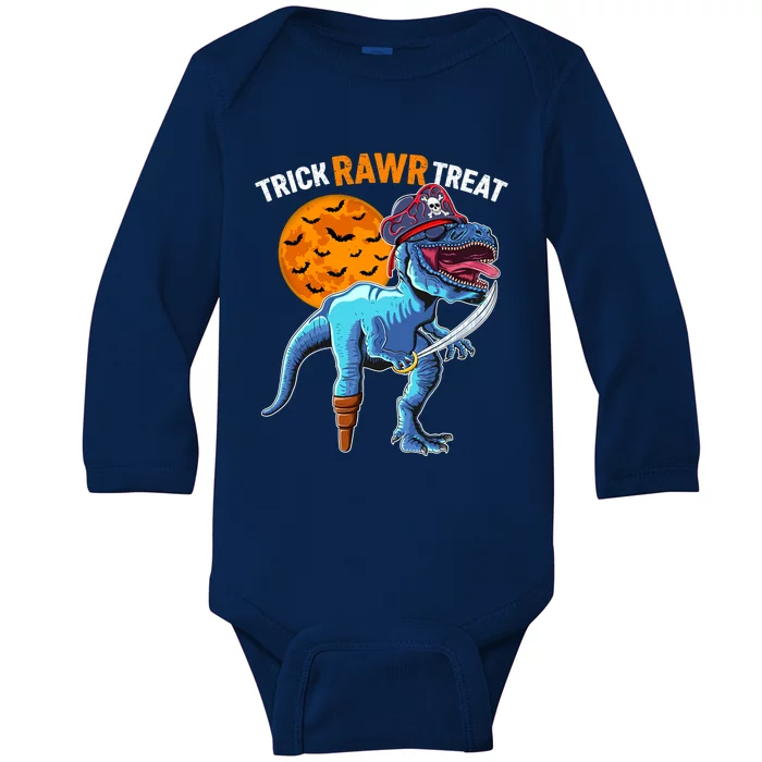 Trick Rawr Treat Halloween Pirate Trex Costume Gift Baby Long Sleeve Bodysuit