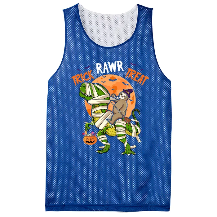 Trick Rawr Treat Halloween Sloth Riding TRexes As Mummies Cute Gift Mesh Reversible Basketball Jersey Tank