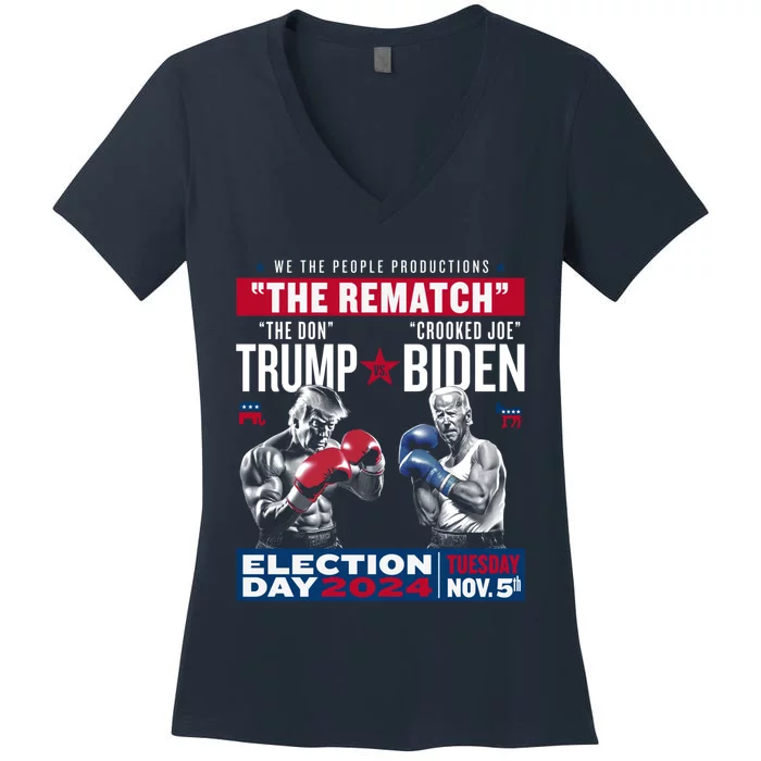 The Rematch The Don And Crooked Joe Pro Trump 2024 Women's V-Neck T-Shirt