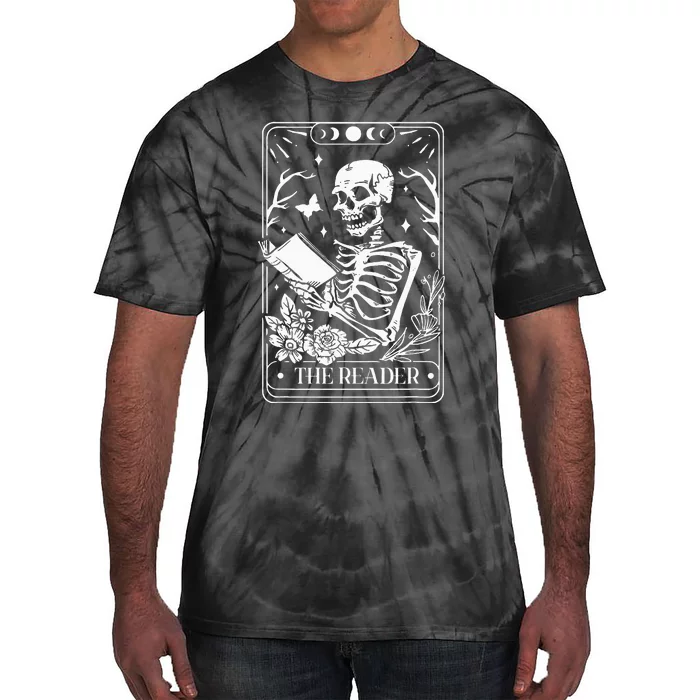 The Reader Tarot Funny Skeleton Reading Tie-Dye T-Shirt