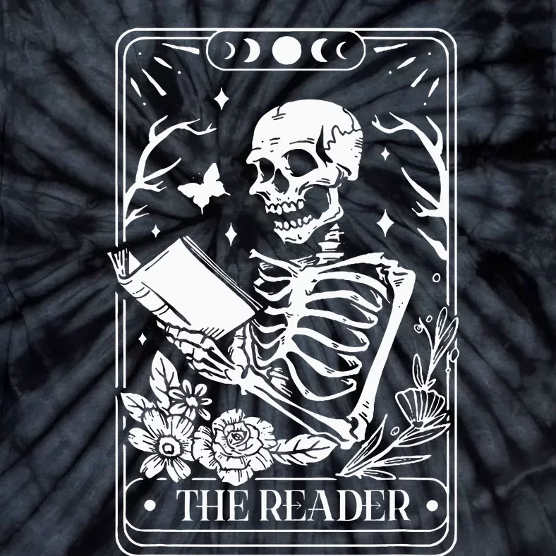 The Reader Tarot Funny Skeleton Reading Tie-Dye T-Shirt