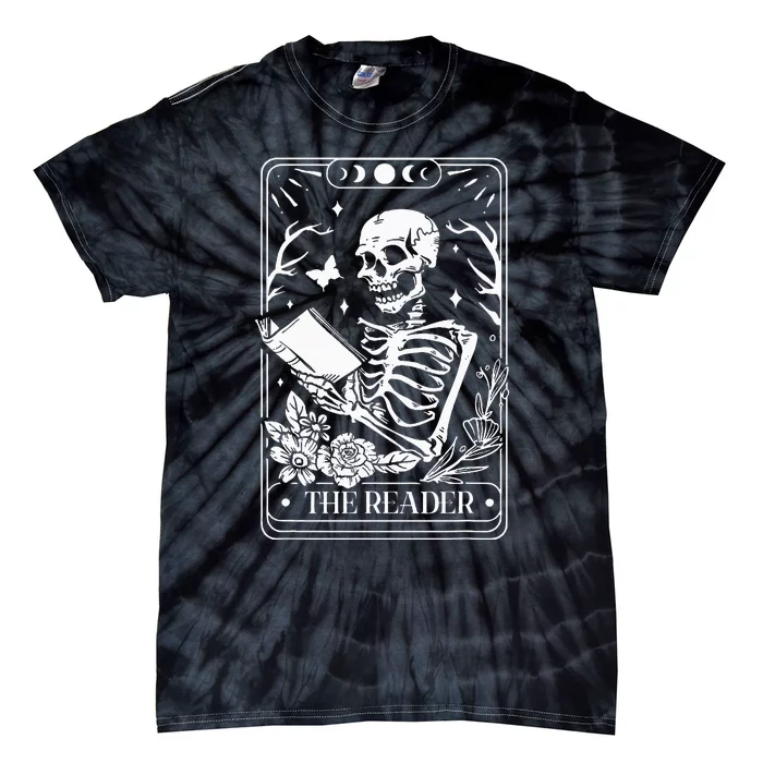 The Reader Tarot Funny Skeleton Reading Tie-Dye T-Shirt