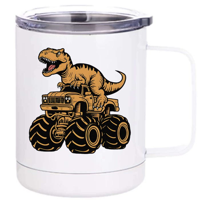 Tyrannosaurus Rex Trex Monster Truck Dinosaur Design Front & Back 12oz Stainless Steel Tumbler Cup