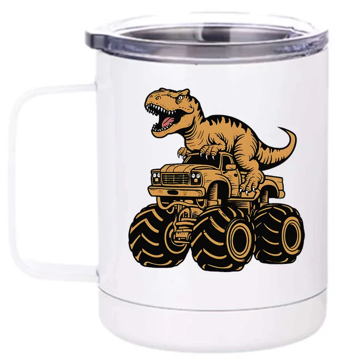 Tyrannosaurus Rex Trex Monster Truck Dinosaur Design Front & Back 12oz Stainless Steel Tumbler Cup