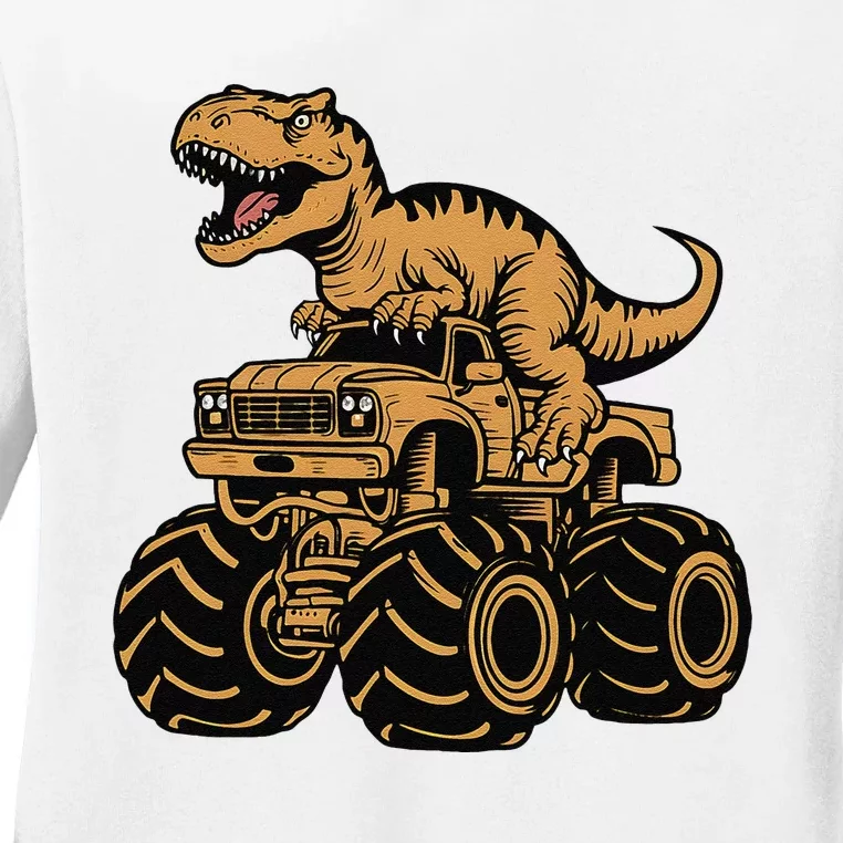 Tyrannosaurus Rex Trex Monster Truck Dinosaur Design Ladies Long Sleeve Shirt