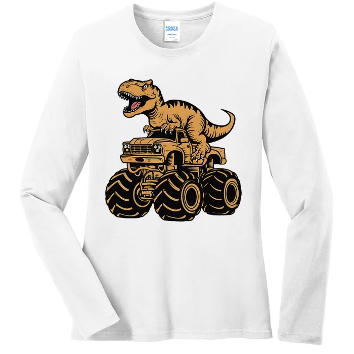 Tyrannosaurus Rex Trex Monster Truck Dinosaur Design Ladies Long Sleeve Shirt