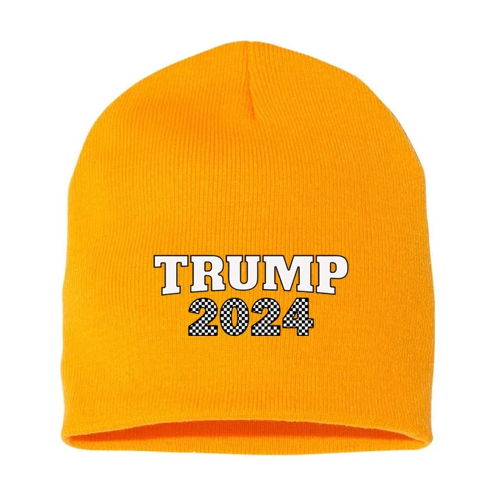 Trump Racing Theme 2024 Checker Short Acrylic Beanie