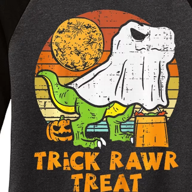 Trick Rawr Treat Ghost Dino Trex Halloween Women's Tri-Blend 3/4-Sleeve Raglan Shirt