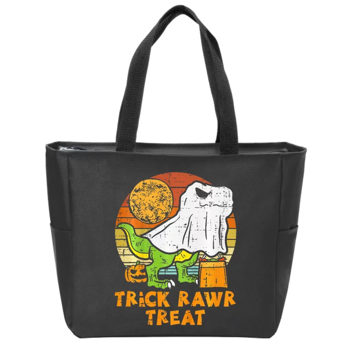 Trick Rawr Treat Ghost Dino Trex Halloween Zip Tote Bag