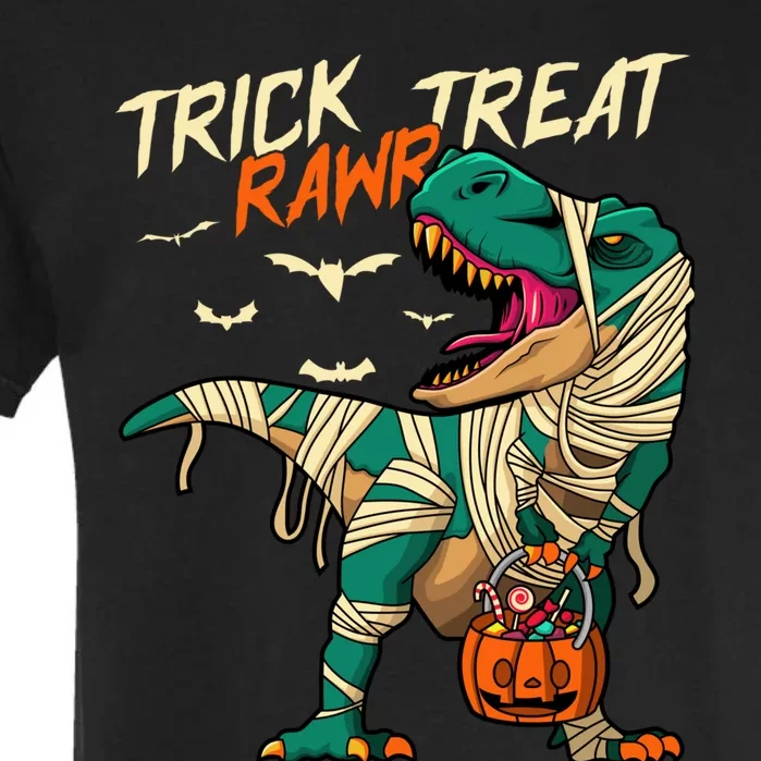 Trick Rawr Treat T Rex Dinosaur Mummy Boy Funny Halloween Garment-Dyed Heavyweight T-Shirt