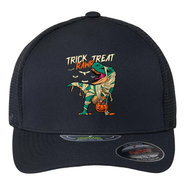 Trick Rawr Treat T Rex Dinosaur Mummy Boy Funny Halloween Flexfit Unipanel Trucker Cap