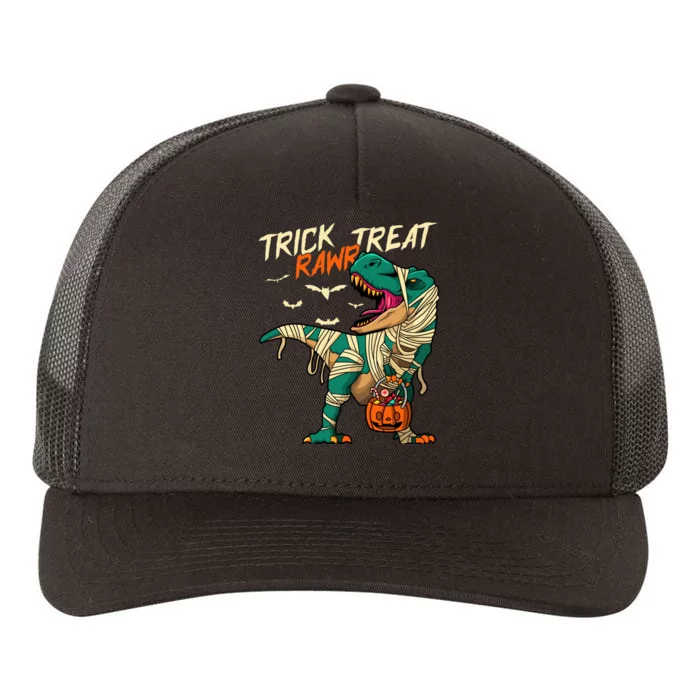 Trick Rawr Treat T Rex Dinosaur Mummy Boy Funny Halloween Yupoong Adult 5-Panel Trucker Hat