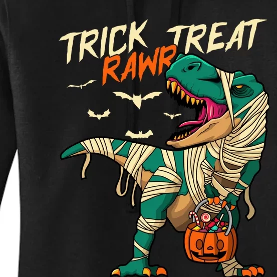 Trick Rawr Treat T Rex Dinosaur Mummy Boy Funny Halloween Women's Pullover Hoodie