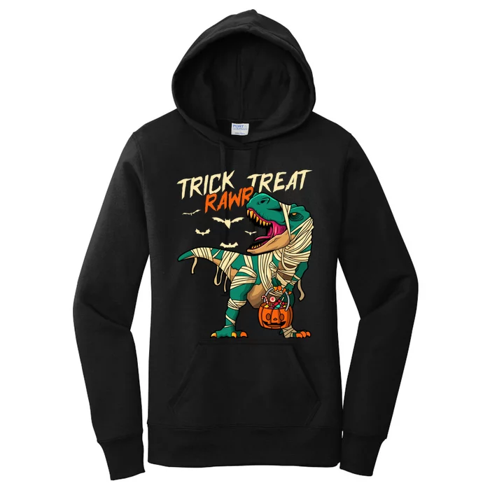 Trick Rawr Treat T Rex Dinosaur Mummy Boy Funny Halloween Women's Pullover Hoodie