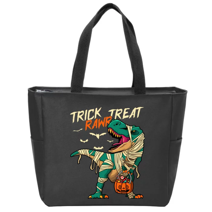 Trick Rawr Treat T Rex Dinosaur Mummy Boy Funny Halloween Zip Tote Bag